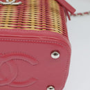 CHANEL Wicker Vanity Chain Shoulder Bag Rattan 2way Pink Silver CC Auth 114201SAM-18