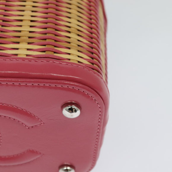 CHANEL Wicker Vanity Chain Shoulder Bag Rattan 2way Pink Silver CC Auth 114201AM