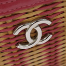 CHANEL Wicker Vanity Chain Shoulder Bag Rattan 2way Pink Silver CC Auth 114201AM-21