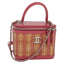 CHANEL Wicker Vanity Chain Shoulder Bag Rattan 2way Pink Silver CC Auth 114201AM-1