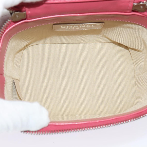 CHANEL Wicker Vanity Chain Shoulder Bag Rattan 2way Pink Silver CC Auth 114201SAM