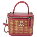 CHANEL Wicker Vanity Chain Shoulder Bag Rattan 2way Pink Silver CC Auth 114201AM-13