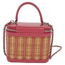 CHANEL Wicker Vanity Chain Shoulder Bag Rattan 2way Pink Silver CC Auth 114201SAM-2