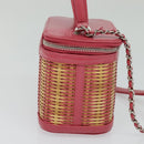 CHANEL Wicker Vanity Chain Shoulder Bag Rattan 2way Pink Silver CC Auth 114201AM-3