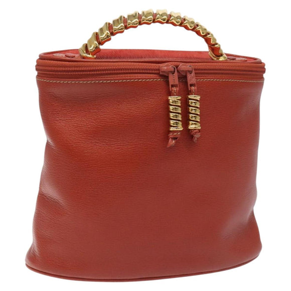 LOEWE Velazquez Vanity Hand Bag Leather Metal Red Gold Auth 114213