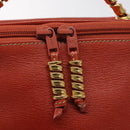LOEWE Velazquez Vanity Hand Bag Leather Metal Red Gold Auth 114213-10