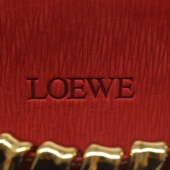 LOEWE Velazquez Vanity Hand Bag Leather Metal Red Gold Auth 114213