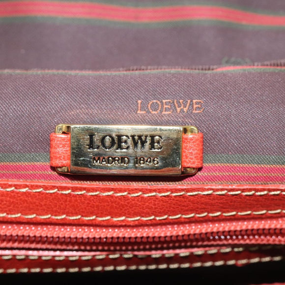 LOEWE Velazquez Vanity Hand Bag Leather Metal Red Gold Auth 114213