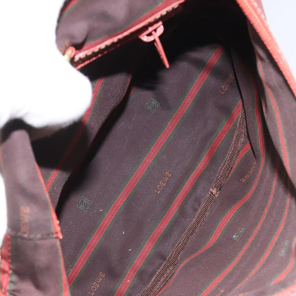 LOEWE Velazquez Vanity Hand Bag Leather Metal Red Gold Auth 114213