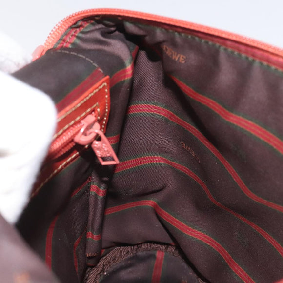 LOEWE Velazquez Vanity Hand Bag Leather Metal Red Gold Auth 114213