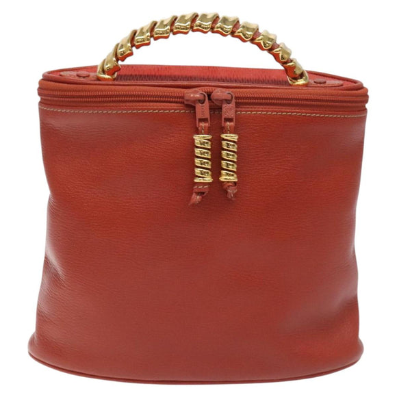 LOEWE Velazquez Vanity Hand Bag Leather Metal Red Gold Auth 114213