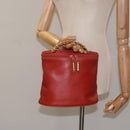 LOEWE Velazquez Vanity Hand Bag Leather Metal Red Gold Auth 114213-22