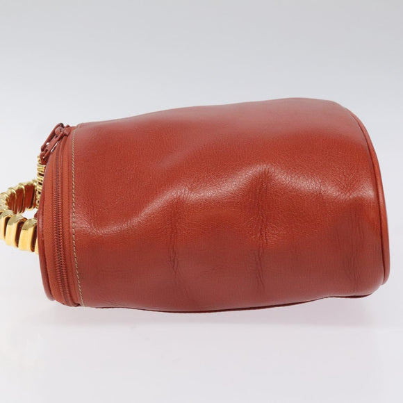 LOEWE Velazquez Vanity Hand Bag Leather Metal Red Gold Auth 114213