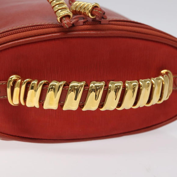 LOEWE Velazquez Vanity Hand Bag Leather Metal Red Gold Auth 114213