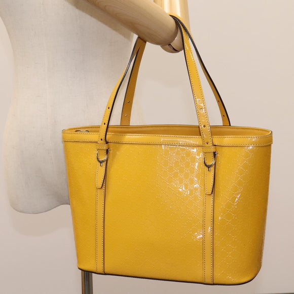 GUCCI Micro GG Canvas Hand Bag Patent leather Yellow 336776 Auth 114217