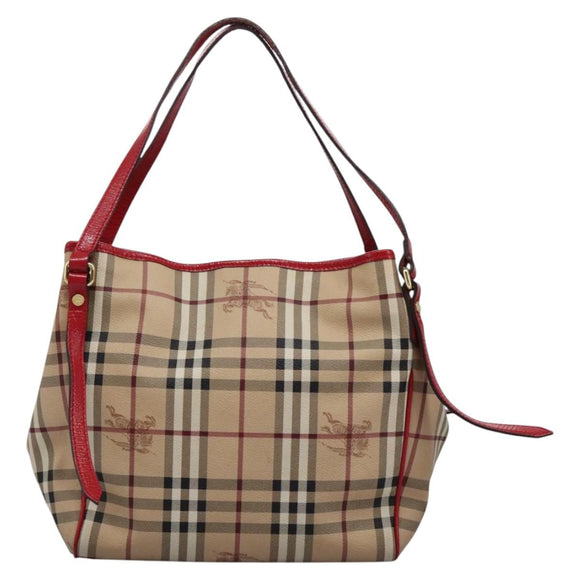 BURBERRY Nova Check Shoulder Bag PVC Leather Beige Auth 114263