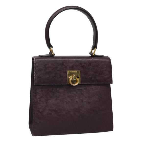 CELINE Hand Bag Leather Purple Auth 114282