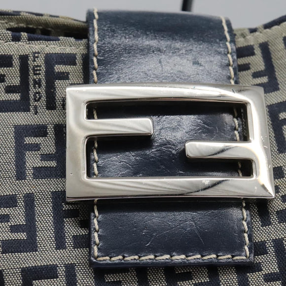 FENDI Zucchino Canvas Shoulder Bag Navy Auth 114284