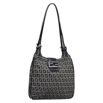FENDI Zucchino Canvas Shoulder Bag Navy Auth 114284