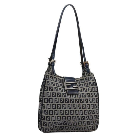 FENDI Zucchino Canvas Shoulder Bag Navy Auth 114284