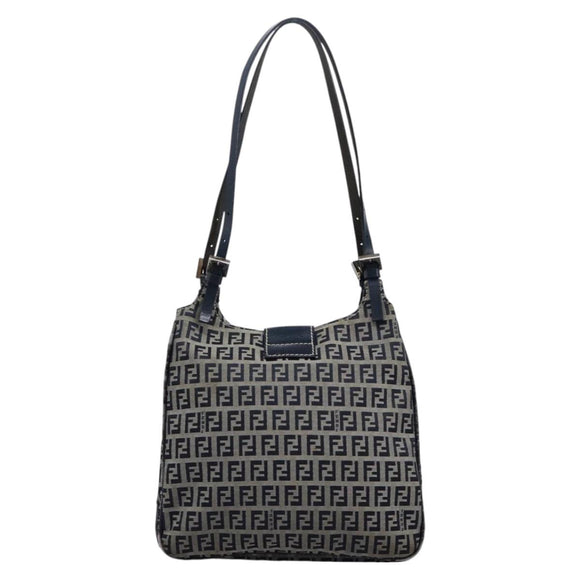 FENDI Zucchino Canvas Shoulder Bag Navy Auth 114284