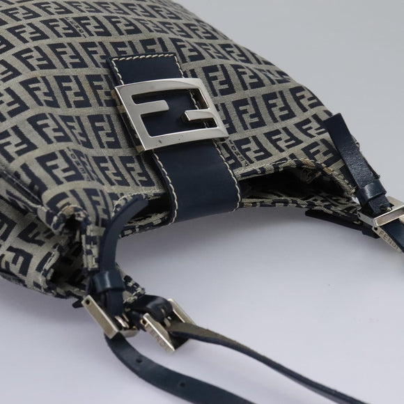FENDI Zucchino Canvas Shoulder Bag Navy Auth 114284
