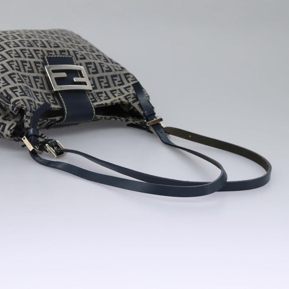 FENDI Zucchino Canvas Shoulder Bag Navy Auth 114284