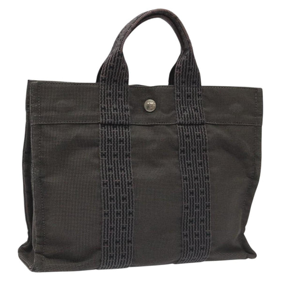 HERMES Her Line PM Tote Bag Canvas Gray Silver Auth 114293