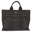 HERMES Her Line PM Tote Bag Canvas Gray Silver Auth 114293-13