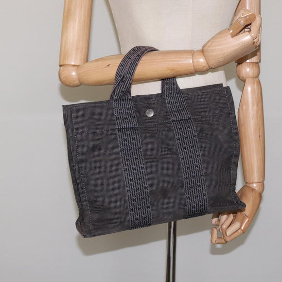 HERMES Her Line PM Tote Bag Canvas Gray Silver Auth 114293