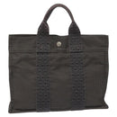 HERMES Her Line PM Tote Bag Canvas Gray Silver Auth 114293-2