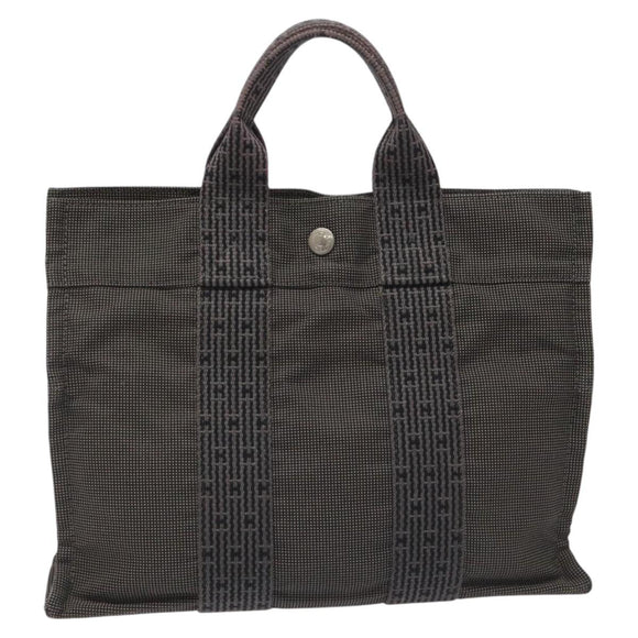 HERMES Her Line PM Tote Bag Canvas Gray Silver Auth 114293