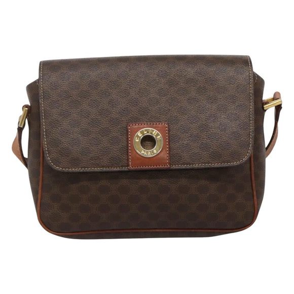 CELINE Macadam Canvas Shoulder Bag PVC Brown Gold Auth 114341