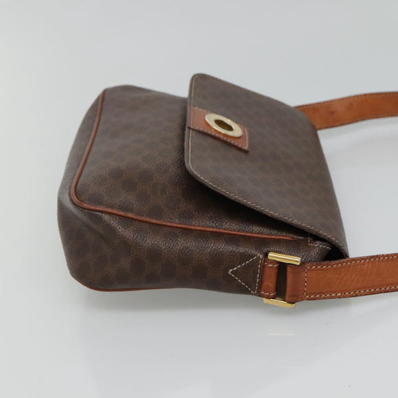 CELINE Macadam Canvas Shoulder Bag PVC Brown Gold Auth 114341
