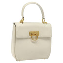 Salvatore Ferragamo Gancini Hand Bag Leather White Gold Auth 114378-1