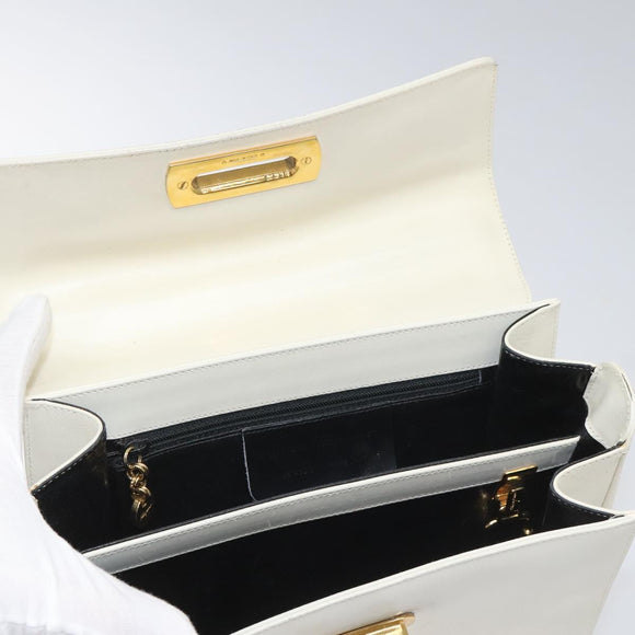 Salvatore Ferragamo Gancini Hand Bag Leather White Gold Auth 114378