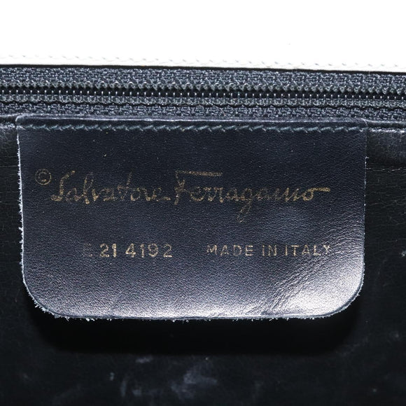 Salvatore Ferragamo Gancini Hand Bag Leather White Gold Auth 114378