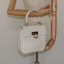 Salvatore Ferragamo Gancini Hand Bag Leather White Gold Auth 114378-22