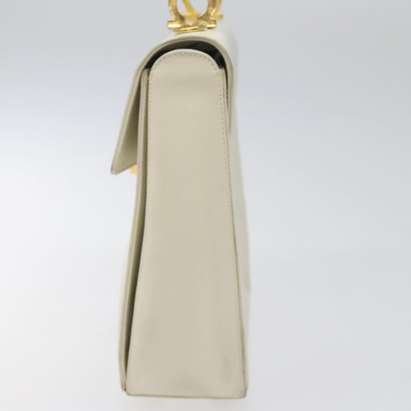 Salvatore Ferragamo Gancini Hand Bag Leather White Gold Auth 114378