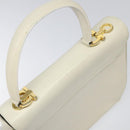 Salvatore Ferragamo Gancini Hand Bag Leather White Gold Auth 114378-6