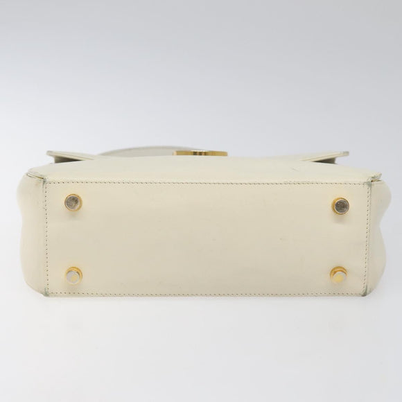 Salvatore Ferragamo Gancini Hand Bag Leather White Gold Auth 114378