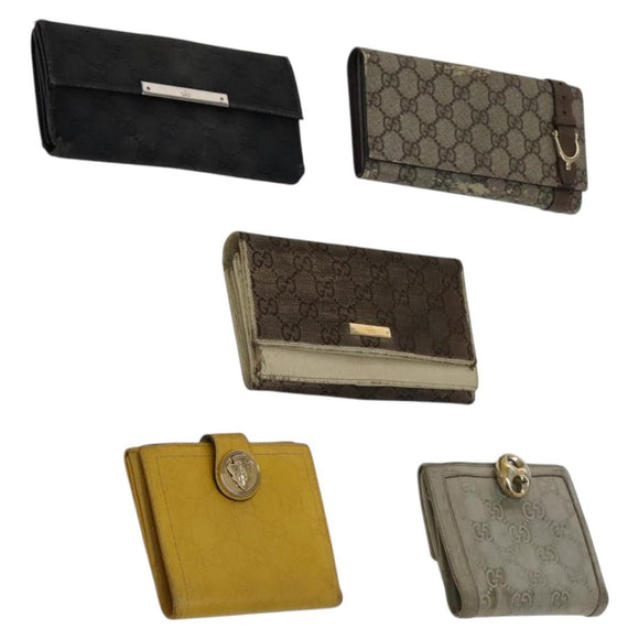 GUCCI GG Canvas Wallet Leather 5 Set Beige Black yellow Auth 114398