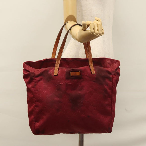 GUCCI GG Canvas Tote Bag Nylon Red 282439 Auth 114411