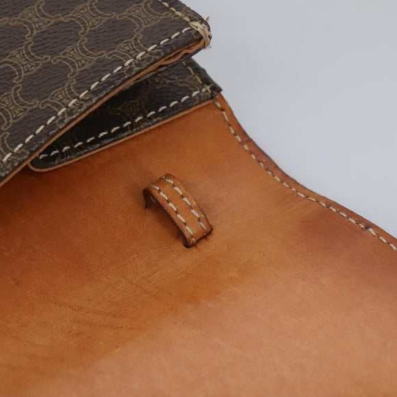 CELINE Macadam Canvas Shoulder Bag PVC Brown Gold Auth 114415