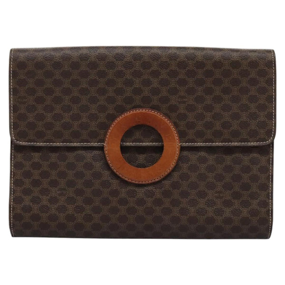 CELINE Macadam Canvas Shoulder Bag PVC Brown Gold Auth 114415