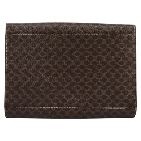 CELINE Macadam Canvas Shoulder Bag PVC Brown Gold Auth 114415