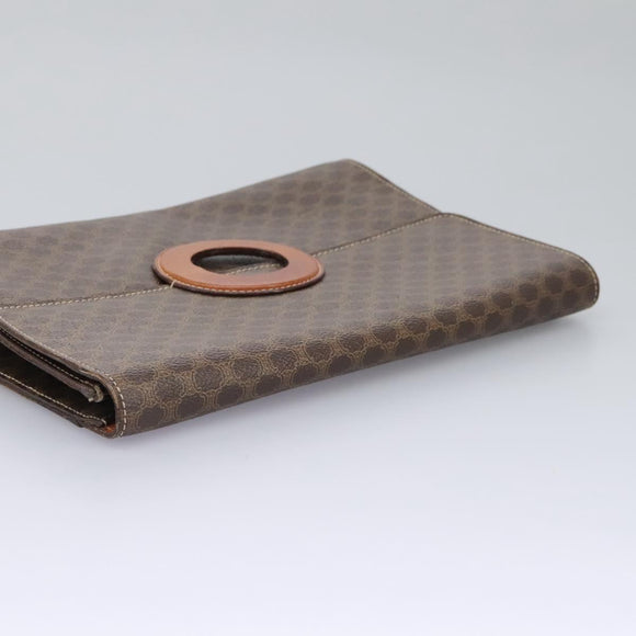 CELINE Macadam Canvas Shoulder Bag PVC Brown Gold Auth 114415