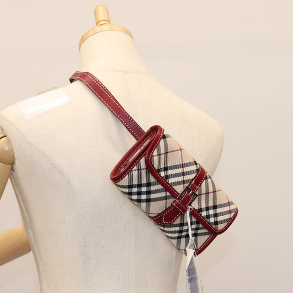 BURBERRY Nova Check Blue Label Waist bag Canvas Beige Auth 114435V