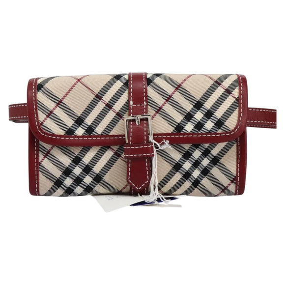 BURBERRY Nova Check Blue Label Waist bag Canvas Beige Auth 114435V