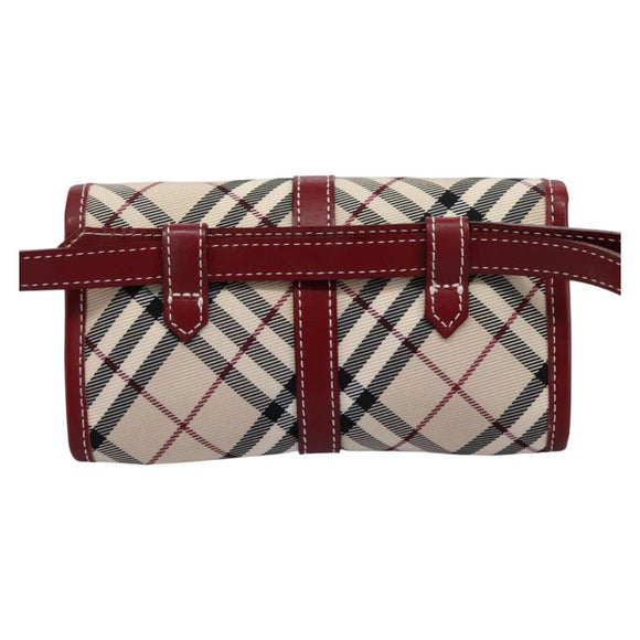 BURBERRY Nova Check Blue Label Waist bag Canvas Beige Auth 114435V
